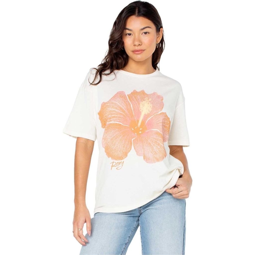 [000203069000000] ROXY Women's Hibiscus Spray Oversized T-shirt (XS)