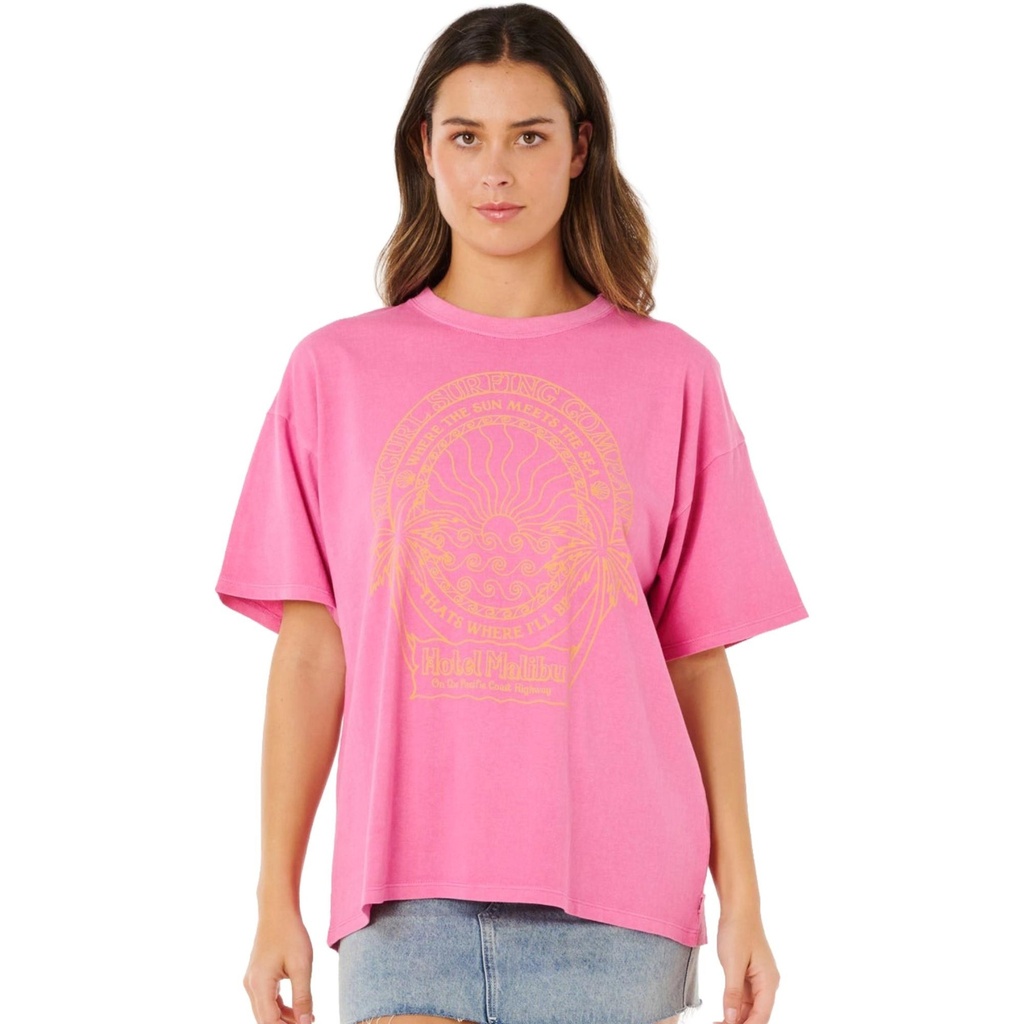 [000204597000000] Rip Curl Women's Hotel Malibu Heritage T-Shirt (Super Pink, XXS)