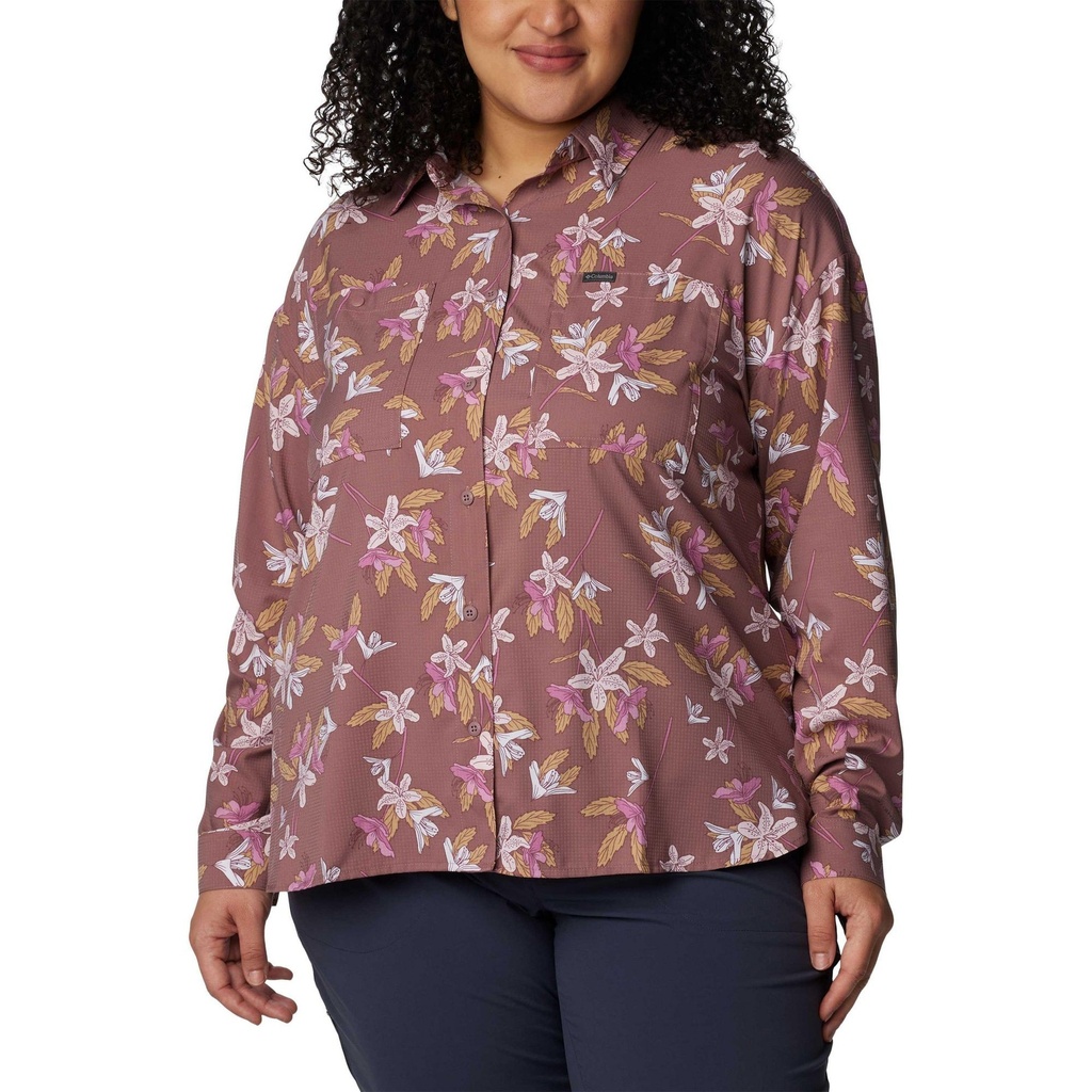 [000205404000008] Columbia Women's Silver Ridge Utility Patterned Long Sleeve Plus Size Shirt (Navy, 3XL)