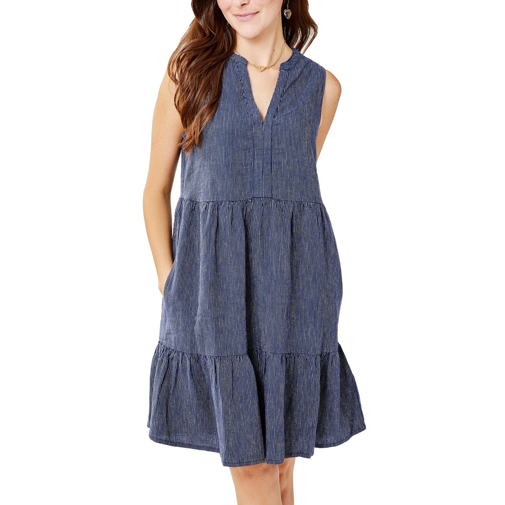 [000207476000000] Carve Designs Women's Nellie Linen Dress (Navy Stripe, S)