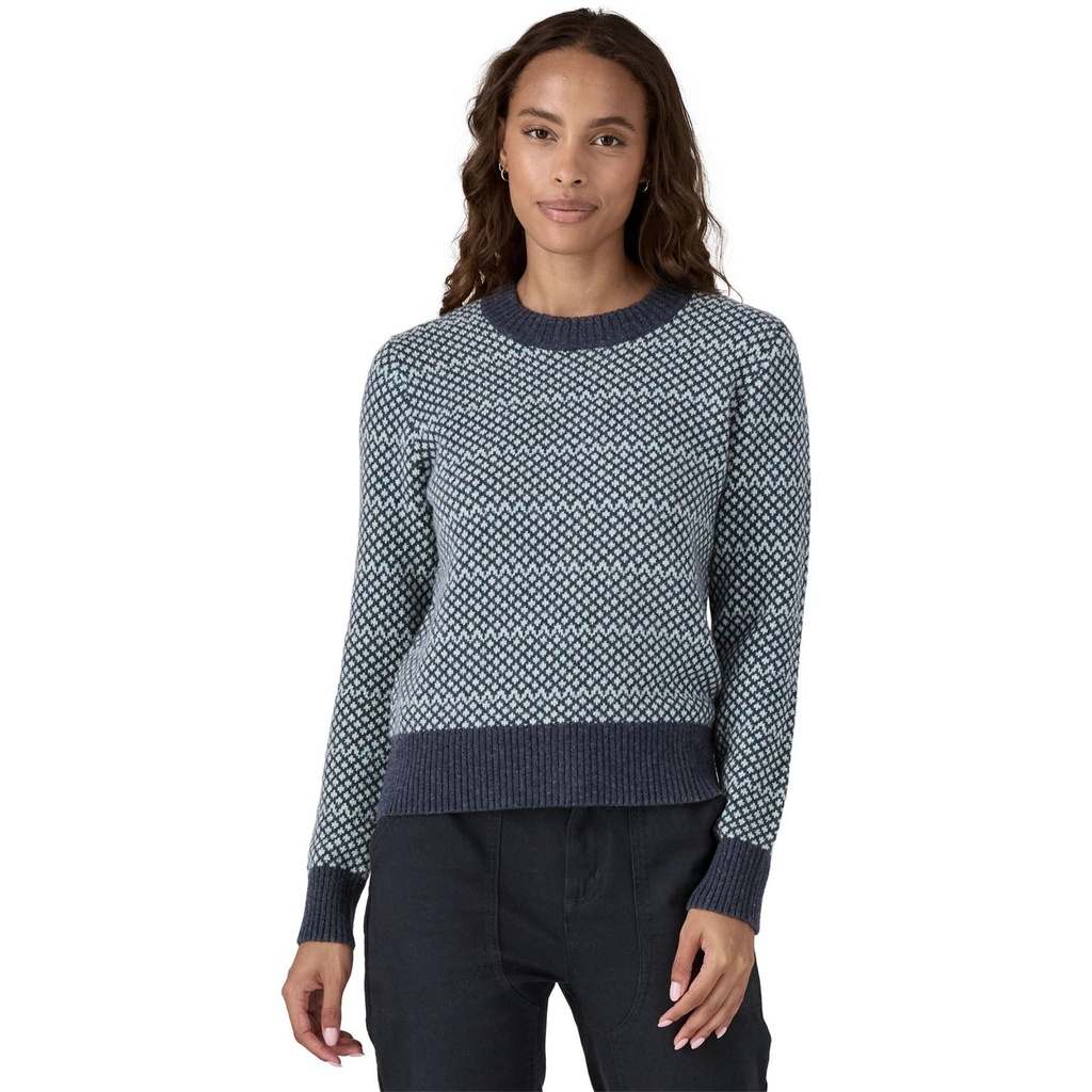 [000208449000006] Patagonia Women's Recycled Wool-Blend Crewneck Sweater (Snowdrift/Thermal Blue, S)
