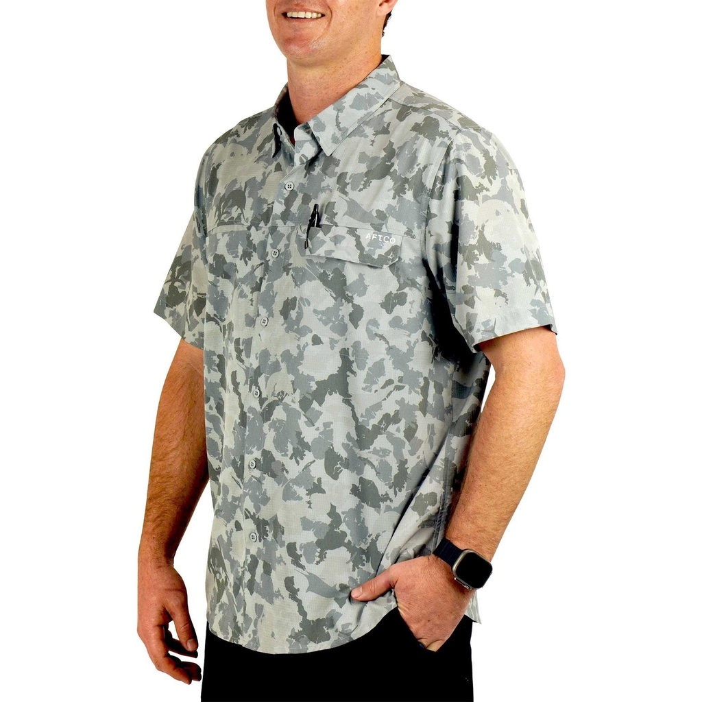 AFTCO Men's Air-O Mesh Printed SS Button Down Shirt