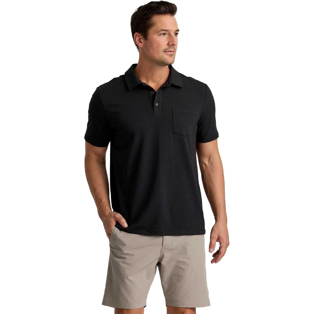 [000208794000000] Free Fly Men's Bamboo Current Polo Shirt (Black, S)