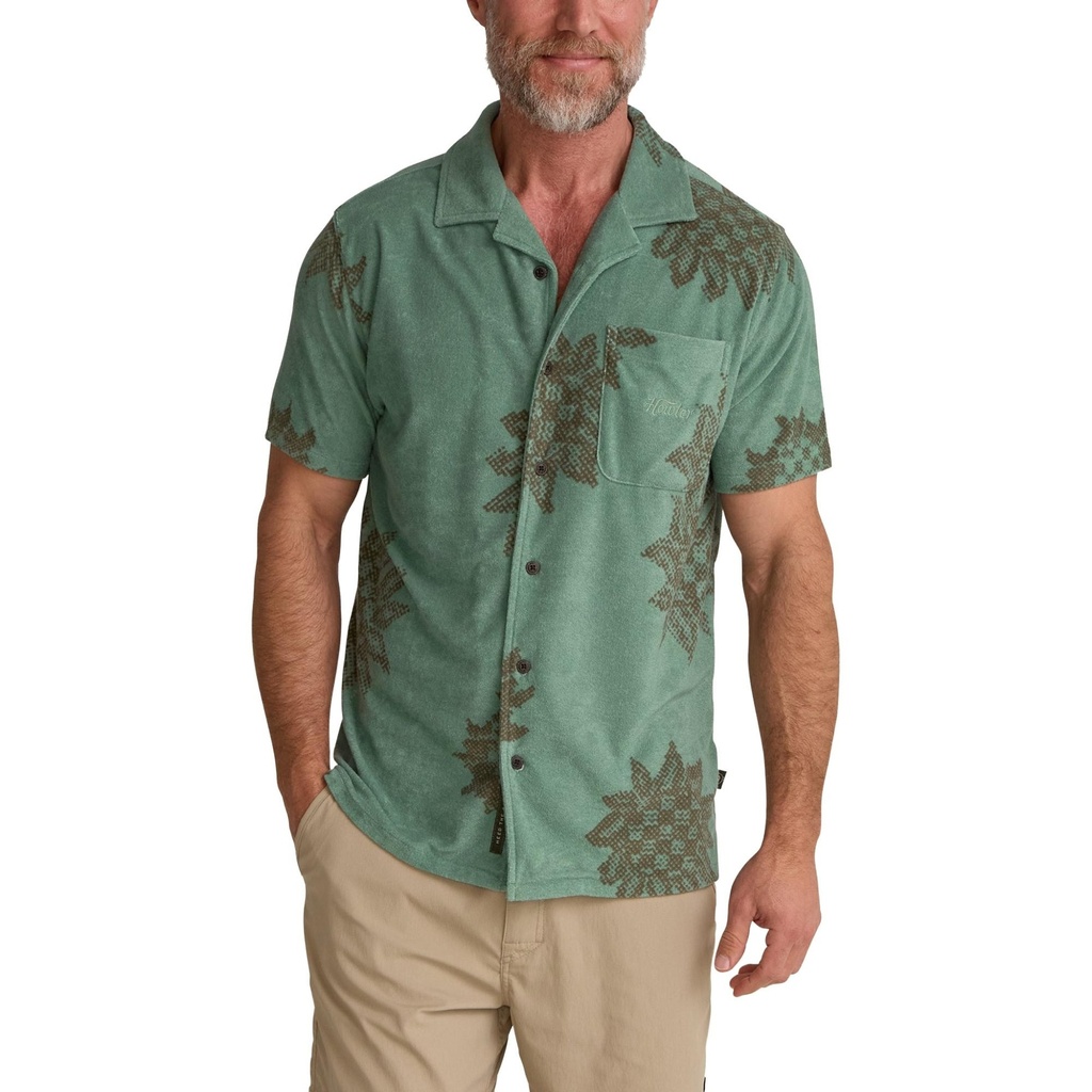 [000208804000028] Howler Brothers Men's Palapa Terry Button Down Short Sleeve Shirt (Off-White, S)