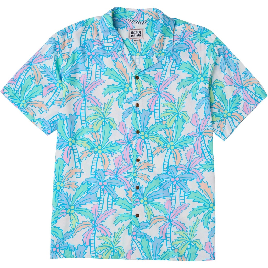 [000208980000000] Party Pants Men's Busy Palms Weekender Button Down Short Sleeve Shirt (XS)
