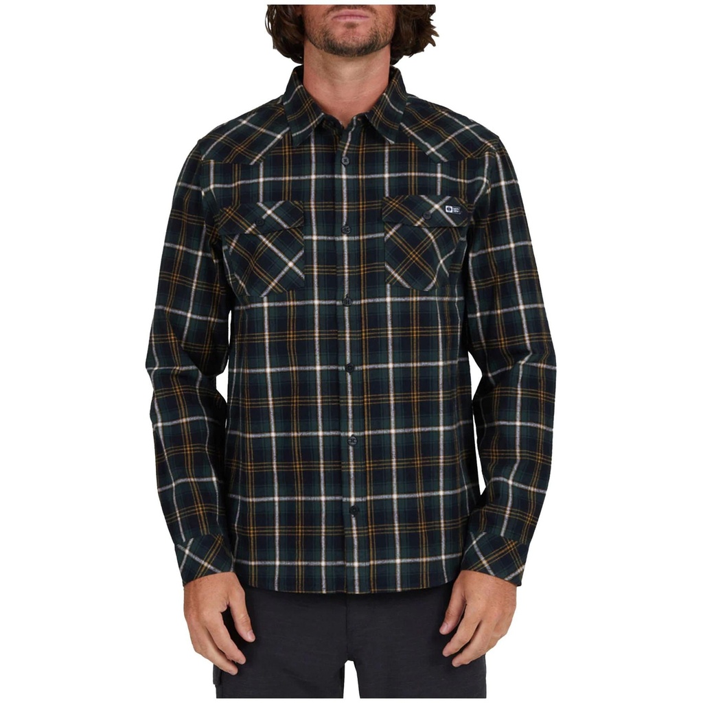 [000209645000000] Salty Crew Men's Herdsman Long Sleeve Flannel Shirt (Black/Spruce, S)