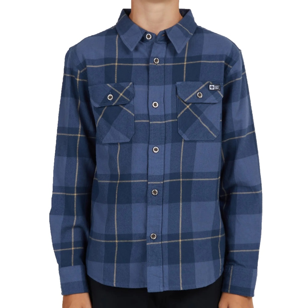 [000209646000000] Salty Crew Men's First Light Long Sleeve Flannel Shirt (Navy Blue, S)
