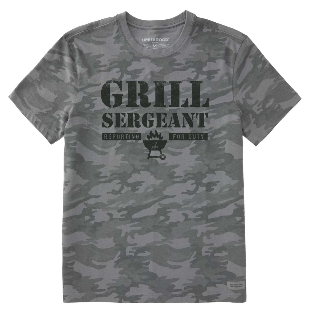 Life Is Good Men's Wordsmith Grill Sergeant Allover Printed Crusher T