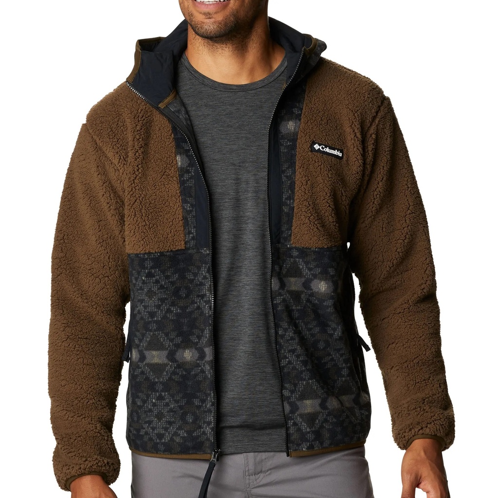 [000213389000000] Columbia Men's Back Bowl Sherpa Full Zip Hoodie (Olive Green/Black Blanket Print, S)