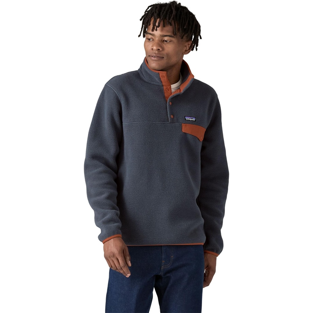 [000213647000000] Patagonia Men's Lightweight Synchilla Snap-T Fleece Pullover (Smolder Blue/Burnished Red, S)