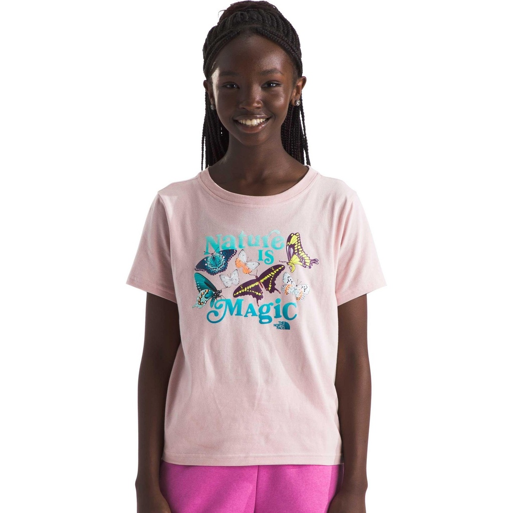 [000213903000000] The North Face Girls Graphic Short Sleeve T Shirt (Pink Moss/Nature Is Magic Graphic, XS)