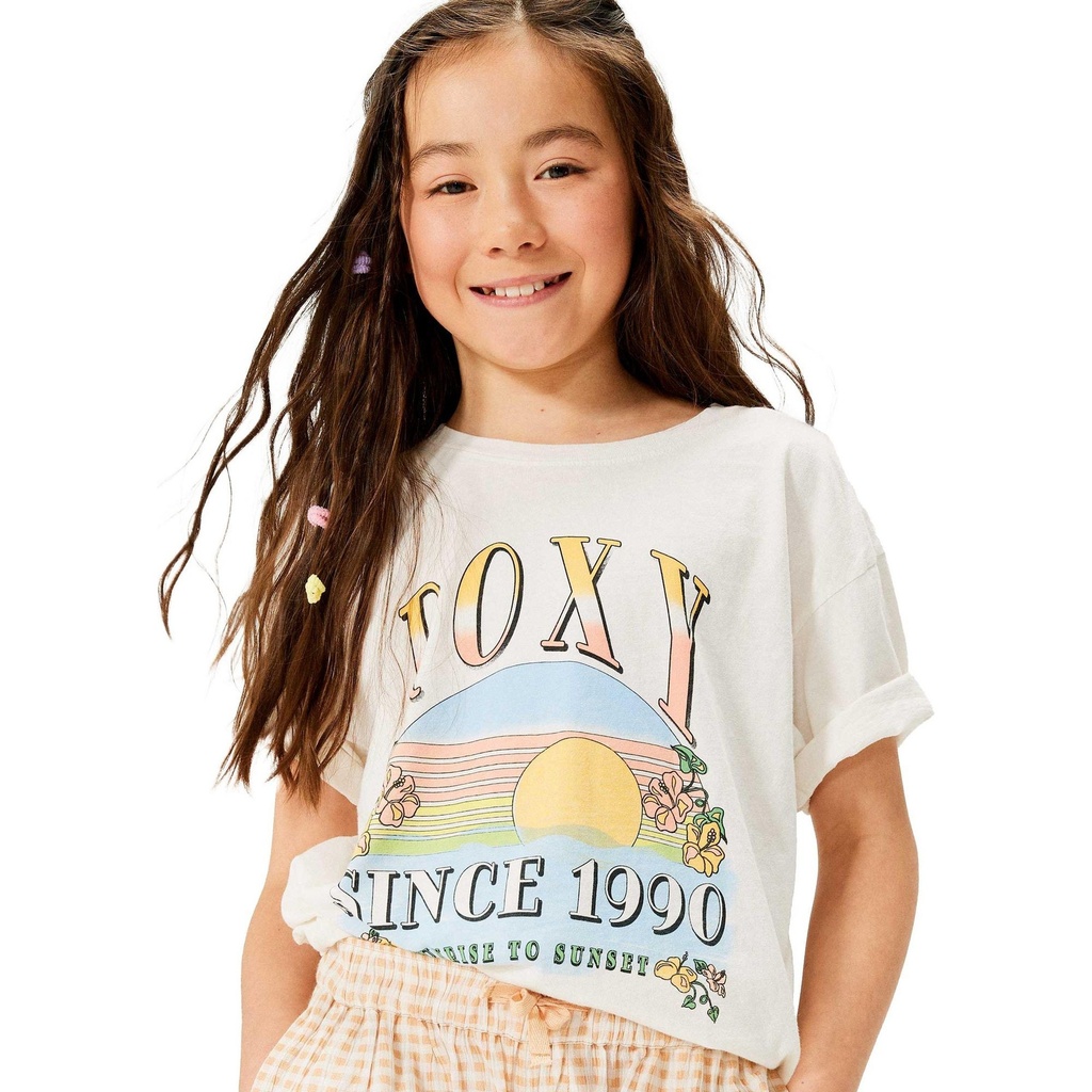 [000214023000008] ROXY Girls Sunrise To Sunset Oversized Boyfriend T Shirt (Snow White, 5)