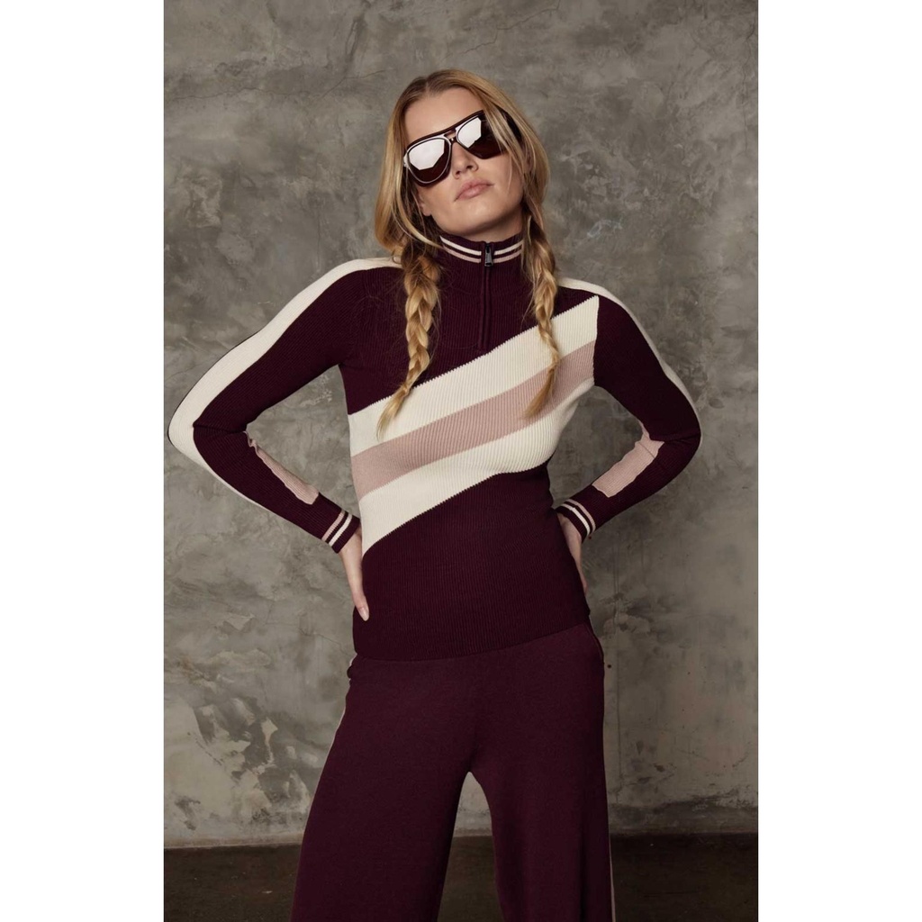 [000215278000000] Alp-N-Rock Women's Tanya 1/2 Zip Stripe Ski Sweater (Black Cherry, XS)