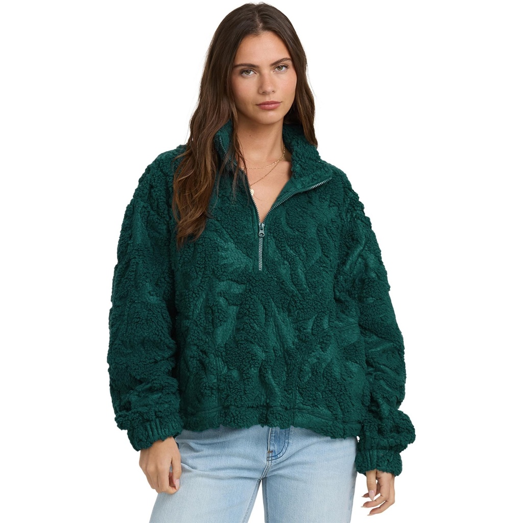 [000215451000000] Billabong Women's All The Time Sherpa Half Zip Fleece (Spruce Green, XS)