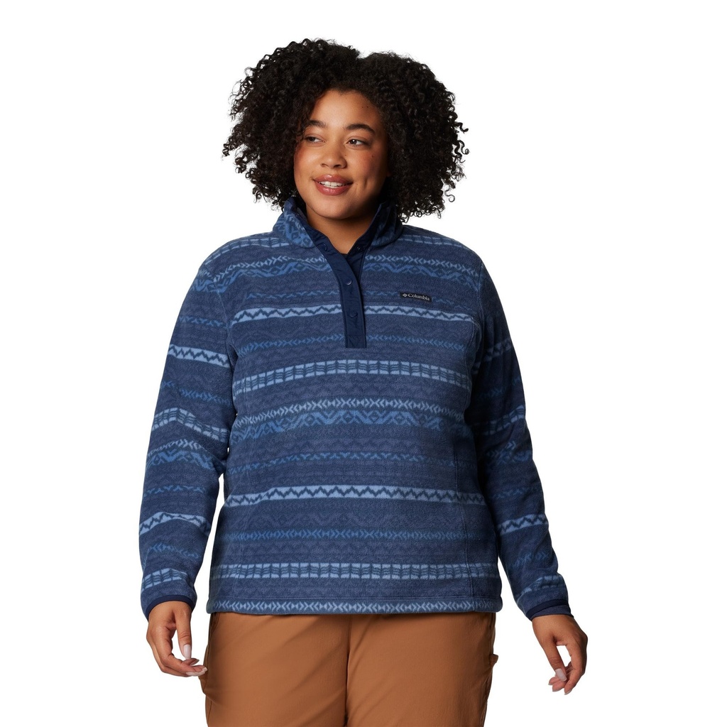 [000215507000000] Columbia Women's Benton Springs Printed Half Snap Plus Size Pullover (Collegiate Navy Madras, 1X)