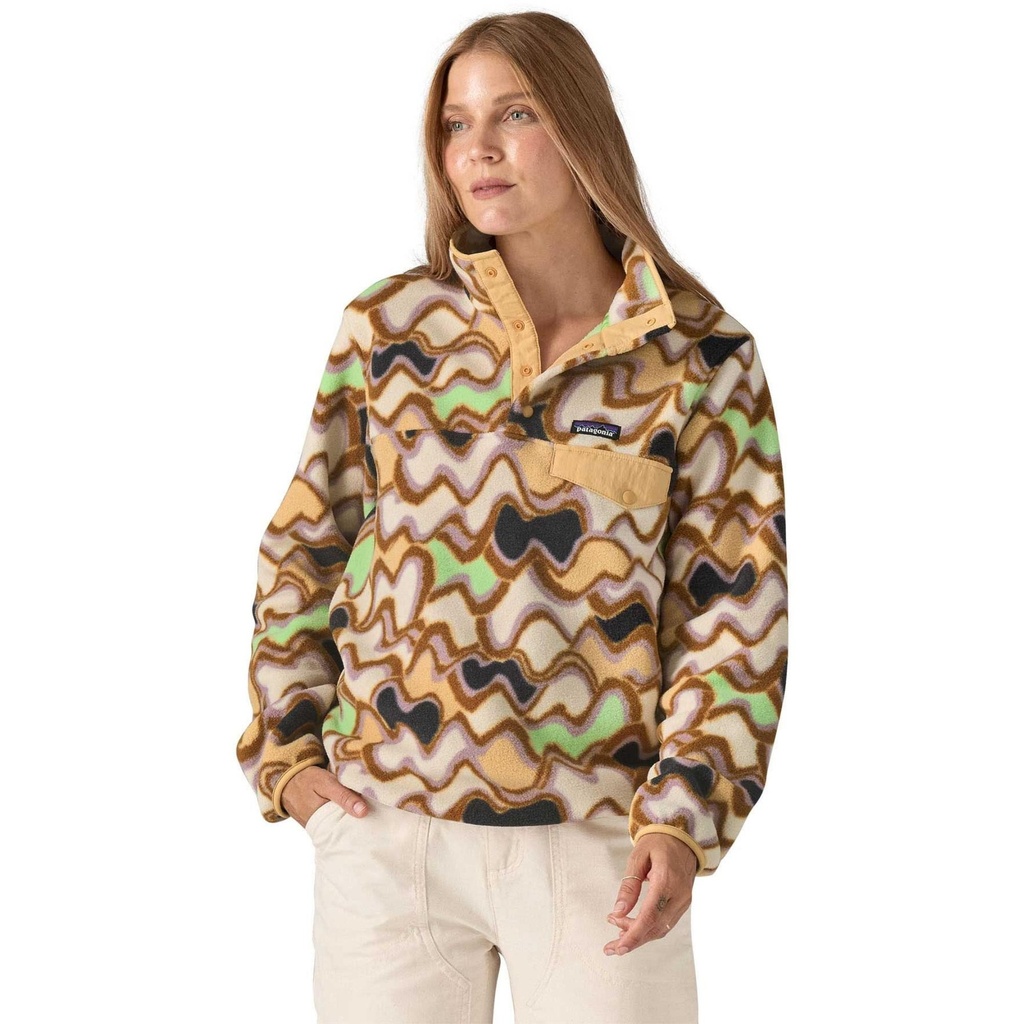 [000215758000058] Patagonia Women's Lightweight Synchilla Snap-T Fleece Pullover (Small Currents/Natural, S)