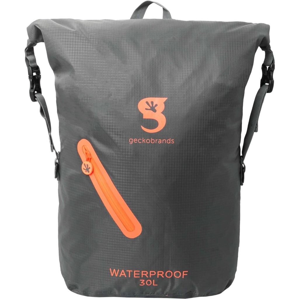 [000217372000000] Geckobrands 30 Liter Lightweight Waterproof Backpack (Grey/Orange)